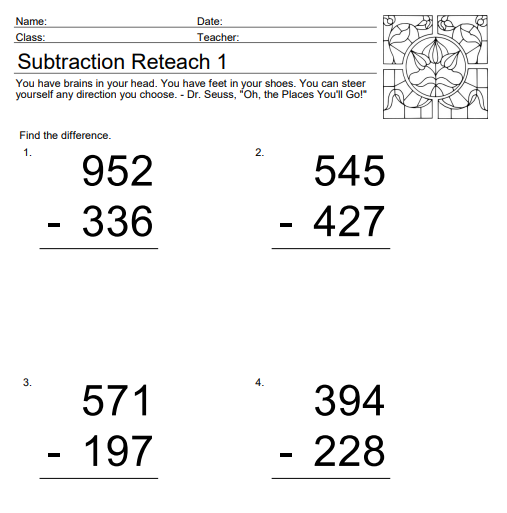 Triple digit subtraction check for understanding educational resource